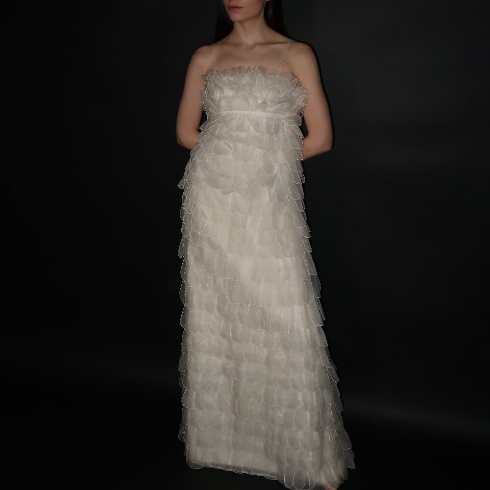 Brand New US 2 Ivory Spaghetti Strap Evening Gown